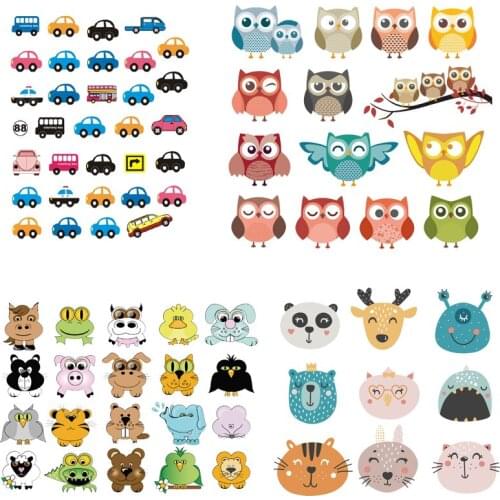 Set of Patch Iron-on Clothes Cute Animal Cars Clothing Deco New Design Diy Accessory Heat Transfer Washable Badges Patch Print E