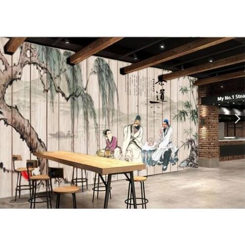 Custom mural 3d wall Chinese ancient tea ceremony characters wooden board background home decor photo wallpaper for living room