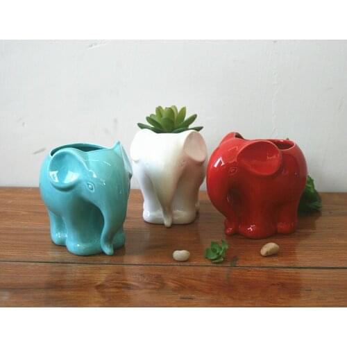 New White Ceramic Flower Pot Elephant Glaze White Porcelain Succulent Flower Pot Craft Ornaments with Holes Planter Pot