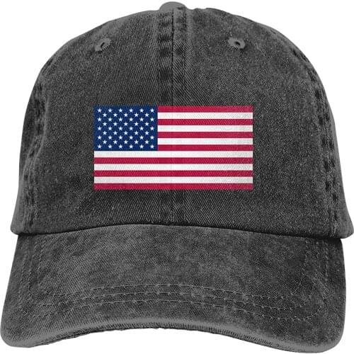 Wholesale Hat Flag Of The United States (Pantone) Washed Cotton Denim Unisex Adjustable Baseball Hat Black