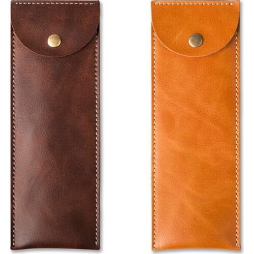 Handmade Original Pen Bag PU Pencil Bag Vintage Simple Style Accessories For Travel Journal and Bussiness 2 Colors