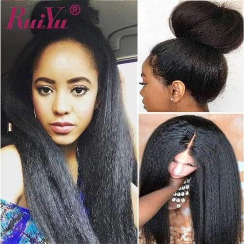 RUIYU Kinky Straight Wig Transparent Lace Front Human Hair Wigs 180 Density For Women 13x4 Lace Front Wig Brazilian Remy Hair