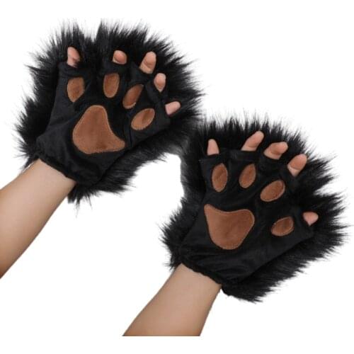 1 Pair Furry Paw Gloves Cat Girls Cosplay Accessory Kawaii Plush Wolf Paws Fingerless Winter Gloves for Anime Cosplay