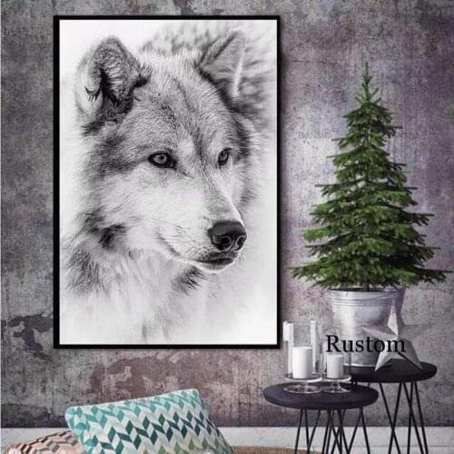 Poster Black and White Animal Decoration for Home Wolf Canvas Painting for Interior Pictures On Wall Loft Frameless