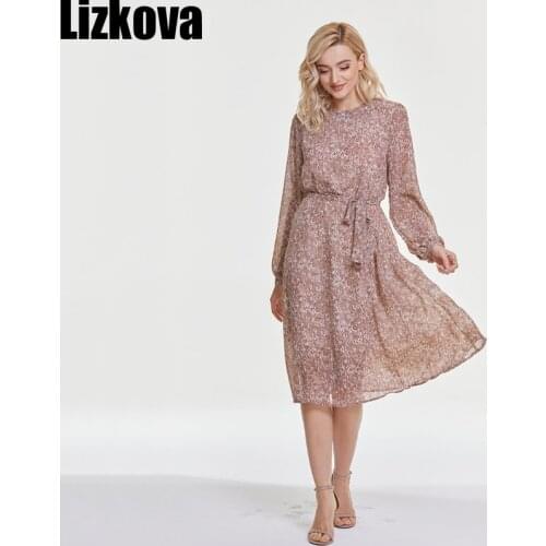 Lizkova 2021 Pink Long Sleeve Dress Women Leopard Print O-neck Vintage Vestidos De Mujer Spring White Elegant Robes 5002