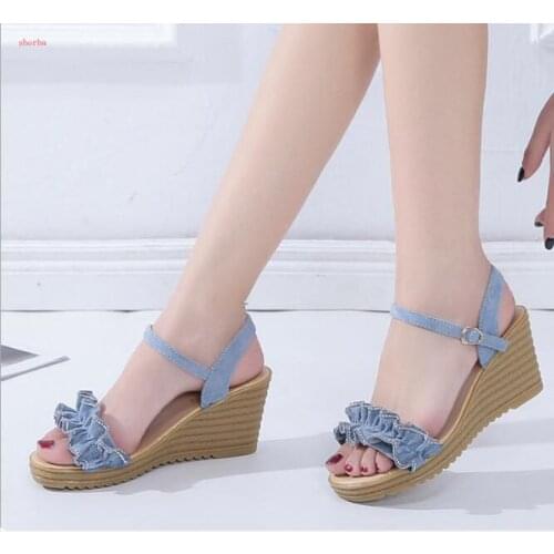 Fashion wedge flower female sandals Summer Women Sandals Open Toe shoes Womens Sandls Women Shoes Korean Style Gladiator Shoes