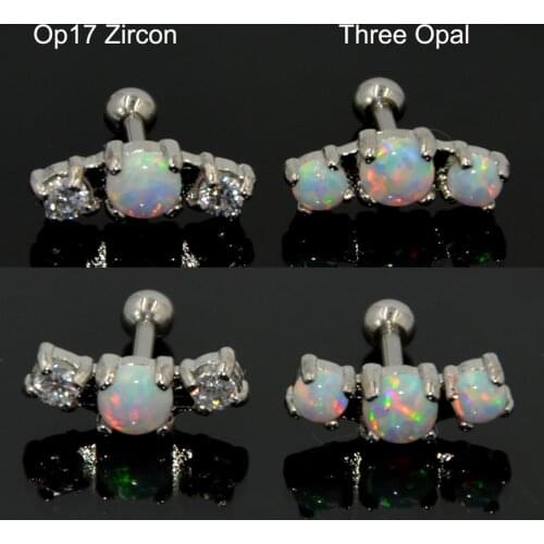 1Pc Surgical Steel Prong Set Round Opal Zircon Gem Ear Tragus Cartilage Helix Earring Stud Piercing Body Jewelry 16g