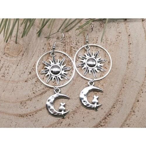 Moon Witch Earrings, Witches Jewellery, Witch Dangle Earrings, Gift For Witch, Cat Witch Fashion, Moon Goddess Jewelry