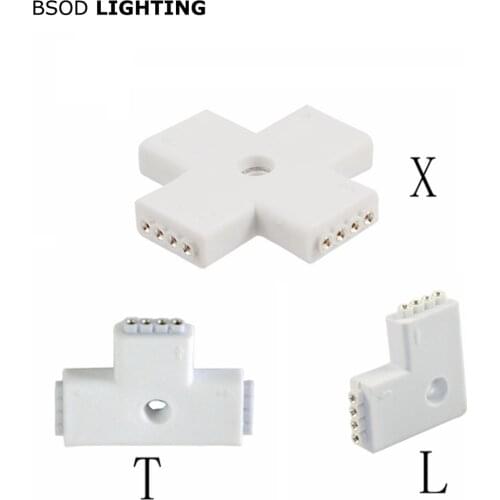 BSOD Led Connector L T X Shape Injection RGB Connector No Welding Adapter Jack Plug Female for LED RGB Strip Led Line T Plug