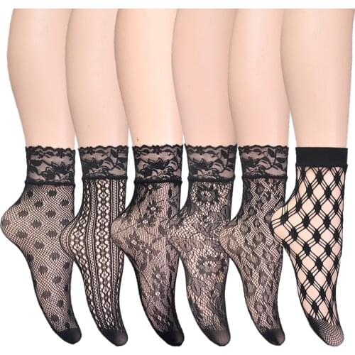 1 Pairs Slim Women Wave Fashion Socks Sexy Black Mesh Hollow Lace Net Women Soft Tattoo Short Socks fishnet stockings