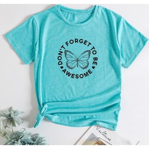 Summer Women T-shirt Short Sleeve Butterfly Letter Printed Female Fashion Graphic T Shirt Ladies Regular Casual O-Neck Tees Tops