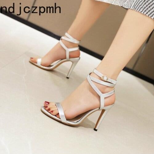 Womens Sandals Summer The New Lady Fashion Sexy Open Toe Buckle Fine Heel High Heel Womens Shoes Plus Size 32-43 9.5cm High