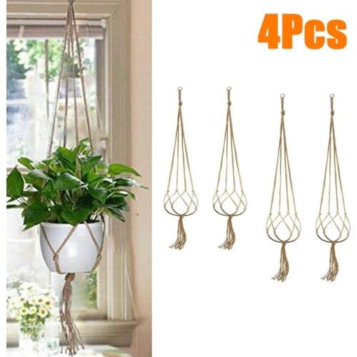 4PCS Jute Rope Plant Holders Plant Flower Pot Hangers Hanging Decor Knotted Lifting Rope Home Garden Supplies