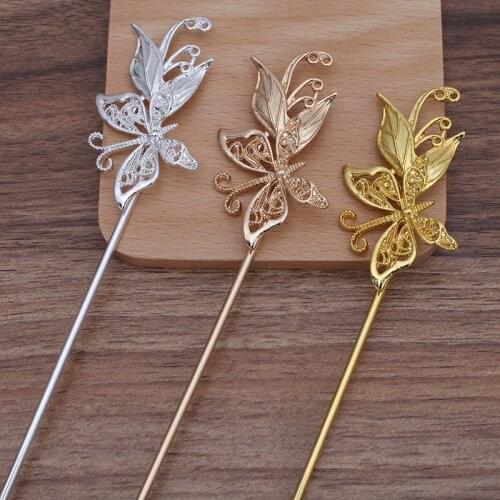 10 Pieces/Lot 160mm Chinese Style Metal Butterfly Hair Sticks Bride Hair Accessories Hairpins Diy Jewelry Findings