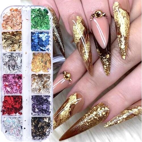 3 Styles Nail Glitter Flakes Sequin Gold Foil Platinum Holographic DIY Decoration Portable Durable Jewelry Nail Art Random Color