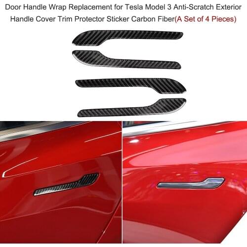 4pcs/set Carbon Fiber Door Handle Wrap for Tesla Model 3, Anti-Scratch Exterior Handle Cover Trim Protector Sticker auto styling