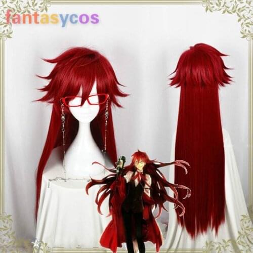 Anime Black Butler Grell Sutcliff Red Long Straight Heat Resistant Hair Cosplay Costume Wig + Free Wig Cap