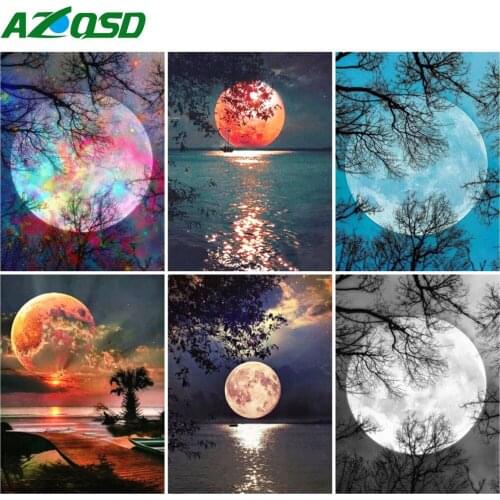 AZQSD Diamond Painting Moon Mosaic 5D Handicraft Gift Diamond Embroidery Landscape Cross Stitch Rhinestones Wall Decor