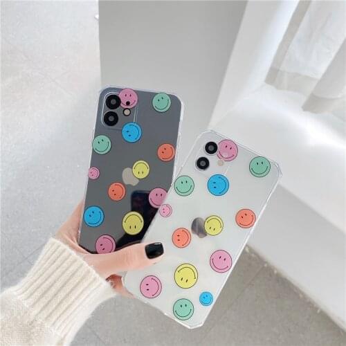 Cute Wave Point Smile Face Phone Case For iPhone 12 Mini 11 Pro Max XS XR 12Pro SE 2020 7 8 Plus Clear Silicone Soft TPU Cover