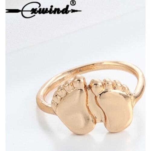 Cxwind Cute Two Feet Ring Gold Fashion Baby Feet Shape Rings Children Statement Jewelry Gift Unisex Finger Around Rings Jewelry