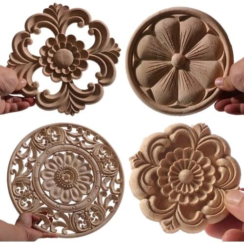 Wood Figurines Wood Frame Wood Applique Onlay Wood Decal Classical Exquisite Antique Floral Leaves Wooden Home Decoration Walls