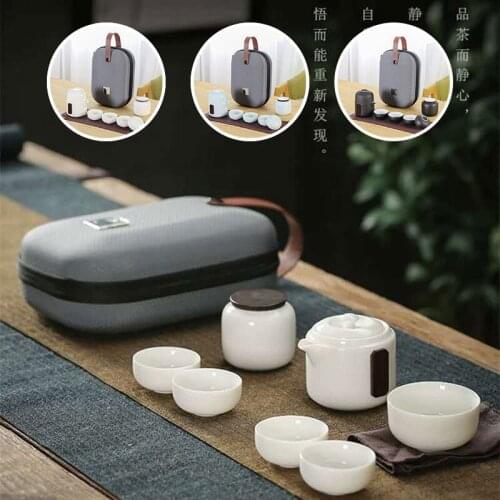 Lazy Travel Tea Set Chinese Kongfu Ceramic Tea Cup Teapot with Bag Portable Outdoor Tea Service Tools Mug