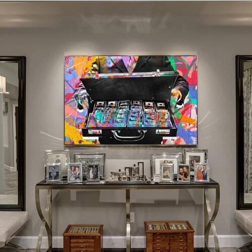 Graffiti Art Canvas Painting Abstract Money Inspirational Wall Art Posters and Prints Street Art Picture for Living Room Decor
