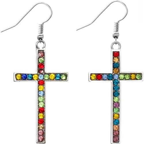 ISINYEE Fashion Crystal Cross Dangling Earrings For Women Vintage Gold Silver Brincos Hanging Earring Bohemian Jewelry