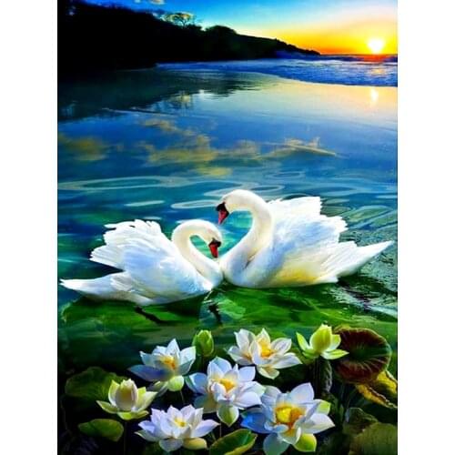 Full Square/Round Diamond Painting White Swan Scenery 5D Diamond Embroidery Landscape Mosaic Cross Stitch Home Decor lover Gift