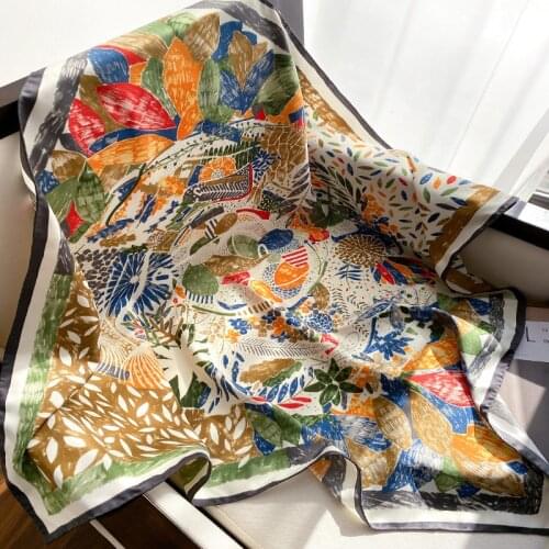 KOI LEAPING new urban fashion temperament 90 graffiti large square scarf female handmade twill silk scarf dual-use shawl