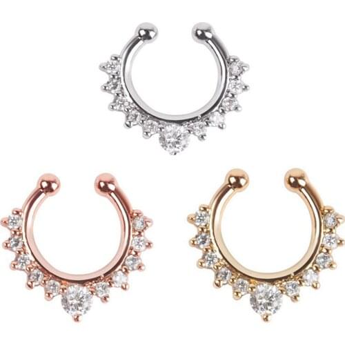 1PC New Stainless Steel Fake Septum Nose Rings Crystal Faux Non Piercing Clip On Nose Piercing For Body Jewelry 10mm