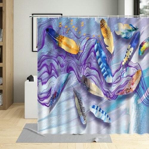 Colorful Feather Shower Curtain Animals Peacocks Texture Pattern Bathroom Decoration Polyester Cloth Hanging Curtains Sets
