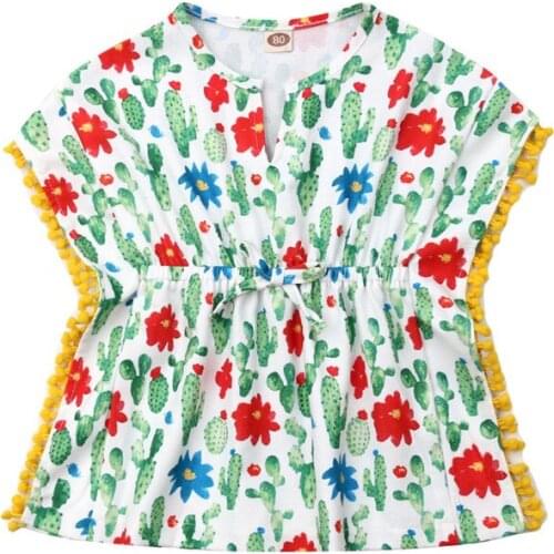 Fashion kids summer Flower Flamingo Cute top sundress Fashion Toddler Girls 6M-5Y Cotton&Linen Short sleeve Beach Casual Clothes
