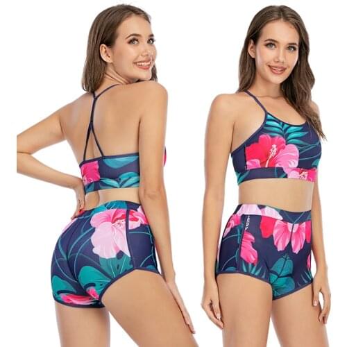 Fashion 2 Pieces Flowers Breathable Beach SuitClothes Swim Wear For Women