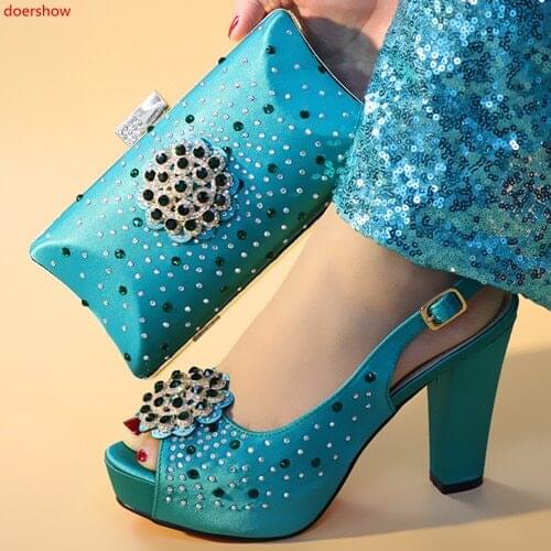 Doershow beautiful Italian Matching Shoes And Bag Set African Style Ladies green Shoes And Bag To Match For Wedding!SXX1-49