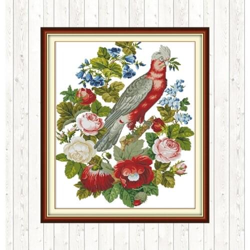 Parrots and Flowers Cross Stitch Kits Needlepoint DIY Embroidery Needlework Sets Counted Dmc 14ct 11CT Cross Stitch Home Decor