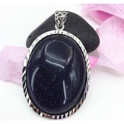 New fashion 33*44mm natural stone blue sandstone oval egg pendant fit diy long chain silver-color jewelry accessories B3068
