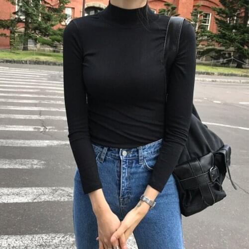 MRMT 2021 Brand New Autumn and Winter Womens T-shirt Cotton Long Sleeve Half High Neck Slim T-shirt for Female Tops Tshirt