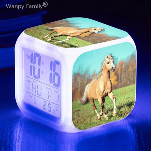 Cute Little Pony LED Alarm Clock 7 Color Glowing Multifunctio Touch Sensing Alarm Clock For Kids Birthday Gift Flash Clocks