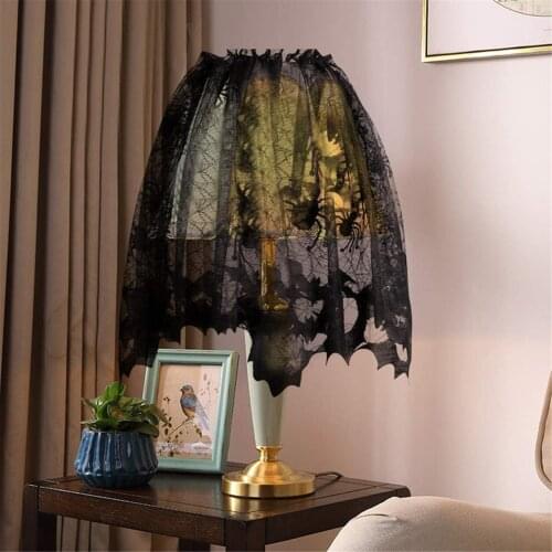 New Halloween Bat Spiders Cobweb Lamp Shade Cover Lace Ribbon Lampshade Curtain Fireplace Decoration Halloween Decoration