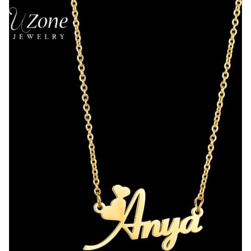 UZone Stainless Steel Custom Name Necklace Gold Personalized Cursive Letter Nameplate Necklaces For Women Girls Birthday Jewelry