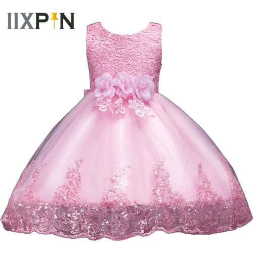 Princess Girls Dresses Lace Sequins 3D Flower Embroidered Dress Elegant Kids Dresses for Girls Dancewear Flower Girl Clothes