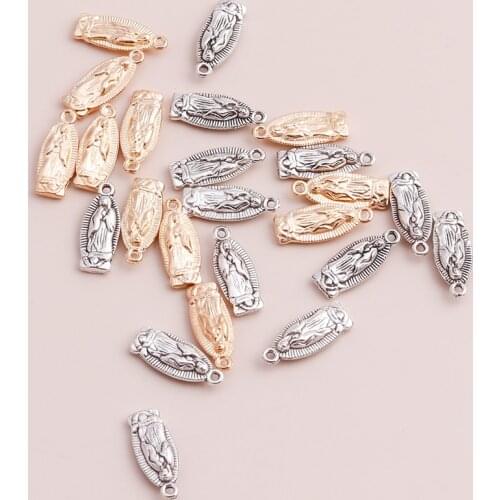 20pcs Simple Style Metal Alloy Virgin Mary Pendants Charms for Handmade Bracelets & Necklaces Two Color Vintage Jewelry 16x7mm