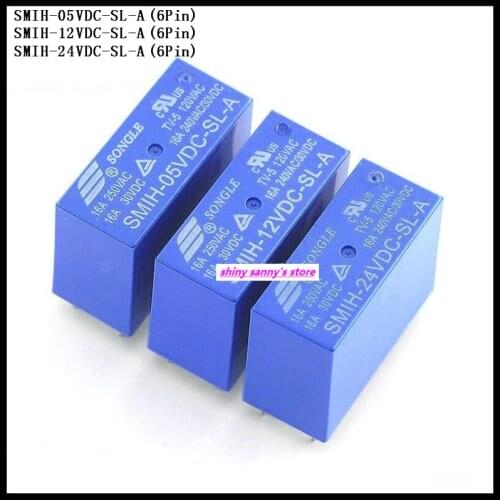 3pcs/Lot SONGLE Power Relay SMIH-05VDC-SL-A , SMIH-12VDC-SL-A , SMIH-24VDC-SL-A 6Pin 5V 12V 24V 16A Brand New