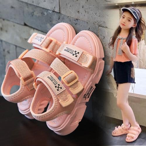 Girls' Sandals 2021 Summer New Style, Big Kids Childrens Fashion Sports Little Princess Soft Sole Girls Beach Shoes
