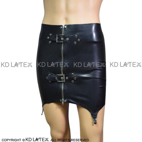 Black Sexy Latex Skirt With Suspenders Belts Lacing At Back Rubber Garters SEX-0049
