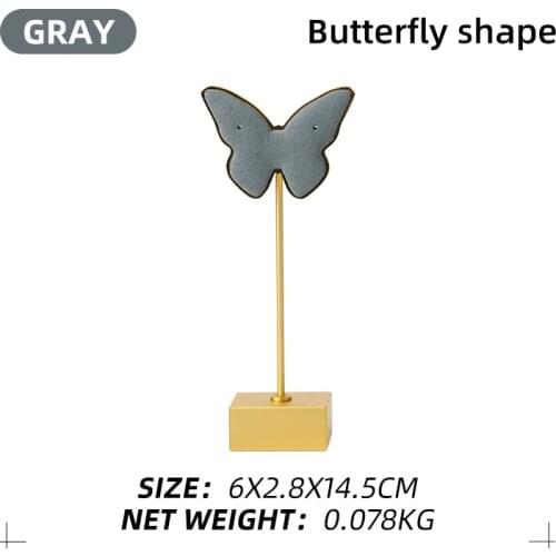 Gray Butterfly Shaped Metal Microfiber Femal Jewelry Display Stand Earring Necklace Show Bracket For Counter Jewellery Holder