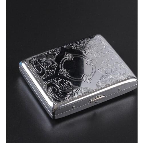 Silver Portable Metal Cigarette Case for 20 Cigarettes Flip Open Cigarette Storage Box Holder Travel Outdoor Smoking Tools Gifts