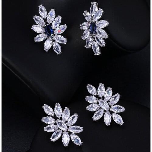 KSRA Victorian Inspired Chandelier Earrings For Women Simple Blue Gemstone Floral CZ Wedding Studs Earrings Vintage Jewelry
