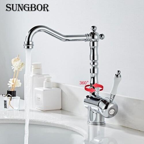 Bathroom Faucet Chrome Cold Hot Water Brass 360 Degree Turn Basin Faucet Water Tap Ceramic handle Single Handle Water Faucet